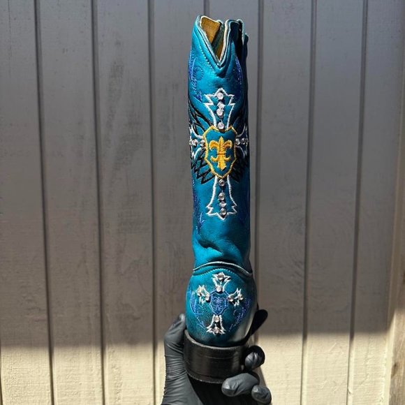 #7 - Turquoise Blue Western Leather Boot with Chinela Details, Style Model 5001 - Picture 5 of 5